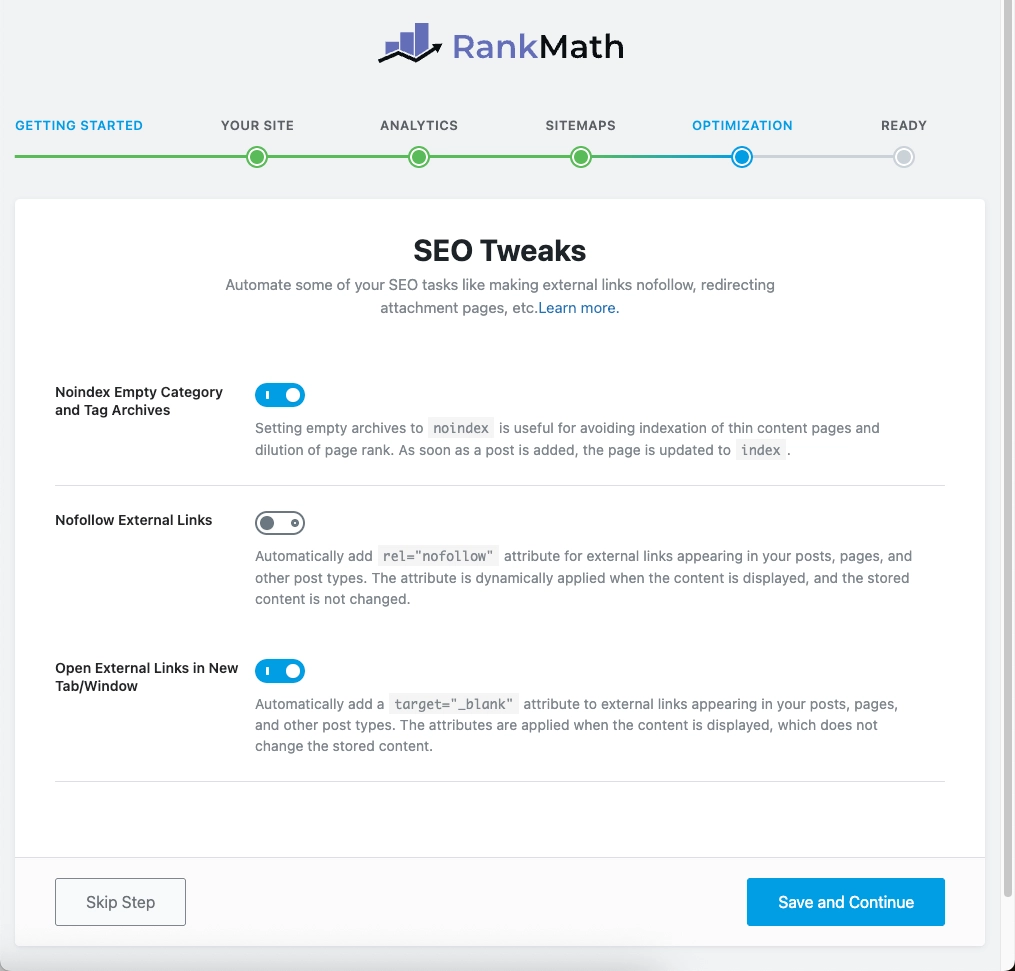 零基础外贸独立站 SEO 指南:Rank Math 保姆级设置与优化教程 13 05 save continue 保存并继续